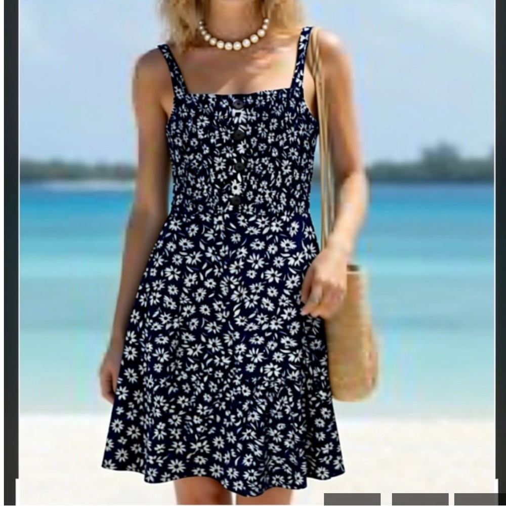 $10 clearance sale Derek heart sun dress Med button front navy